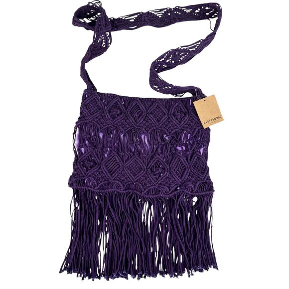 Earthbound Trading Co Purple Macrame Crochet Bag Crossbody New - Picture 10 of 16